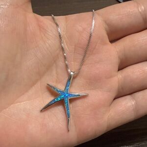 Sterling Silver Blue Opal Starfish Pendant Necklace